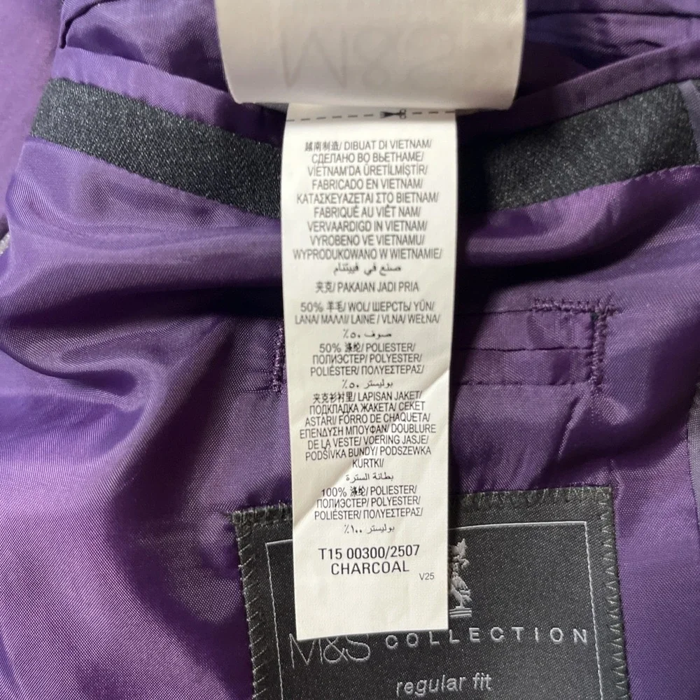 Marks And Spencer Performance Blazer Size 44 M Charcoal Wool Blend Sports Jacket